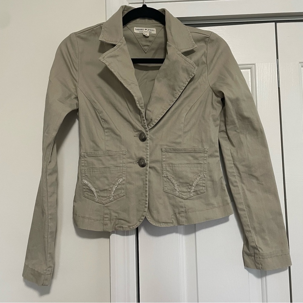Tommy Jeans Tommy Hilfiger Khaki Denim Cropped Jacket Size Small‎